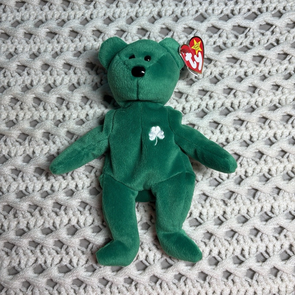 1997 Erin Beanie Baby TY Plush Green Teddy Bear Toy